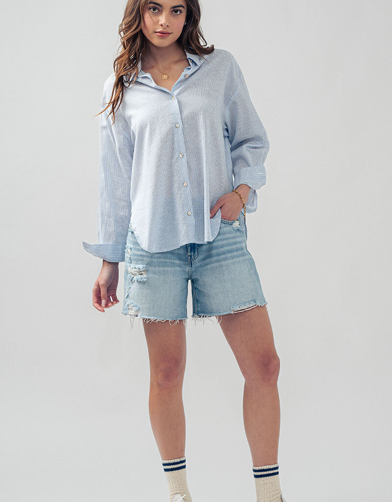 509 Broadway Lightweight Pin Stripe Button Top