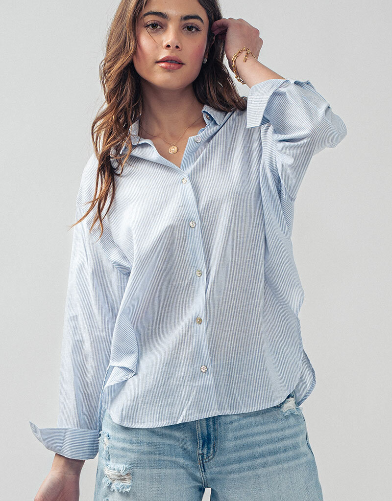 509 Broadway Lightweight Pin Stripe Button Top