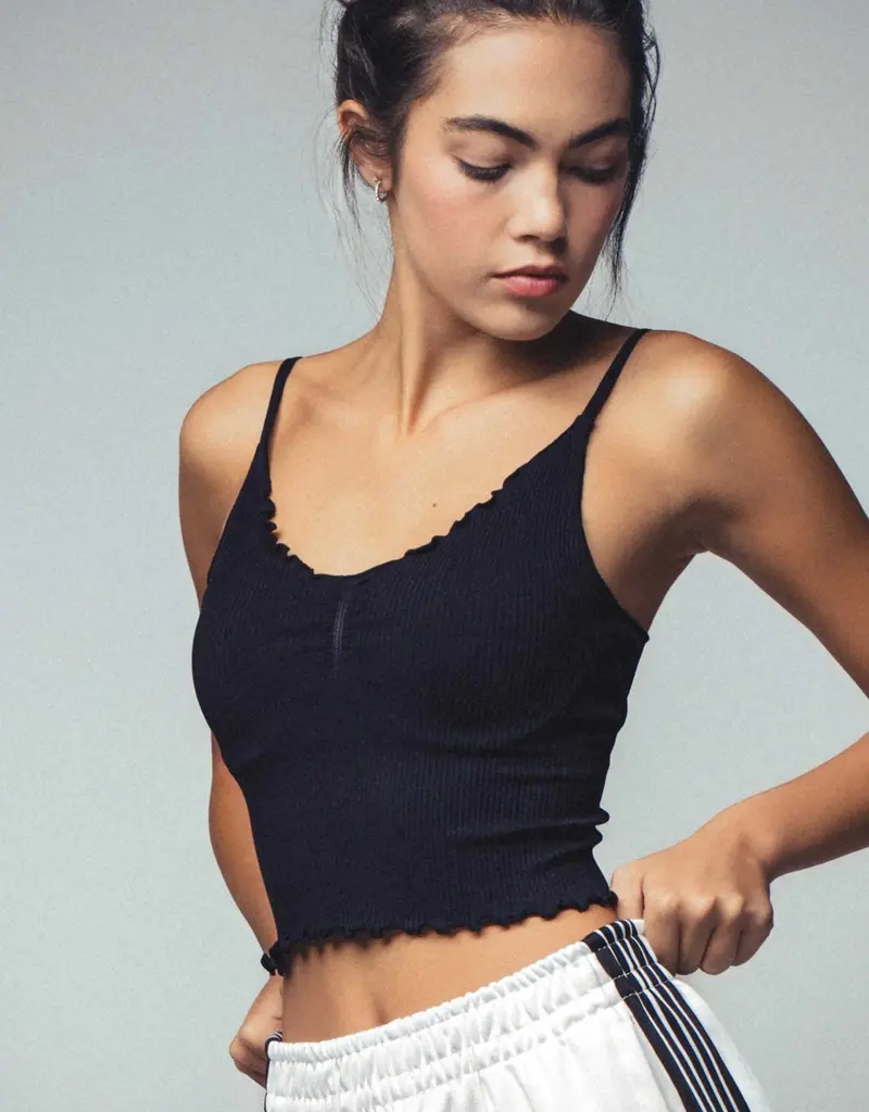 509 Broadway Seamless Ribbed Ruffle Trip Cami