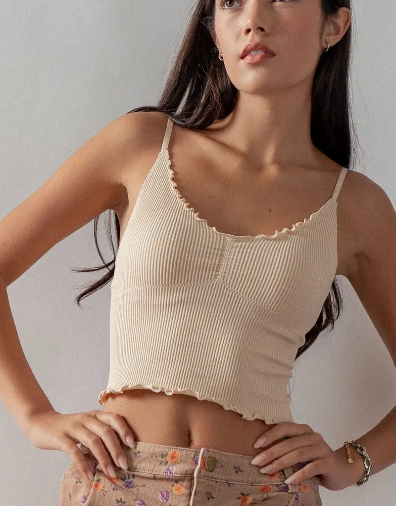 509 Broadway Seamless Ribbed Ruffle Trip Cami
