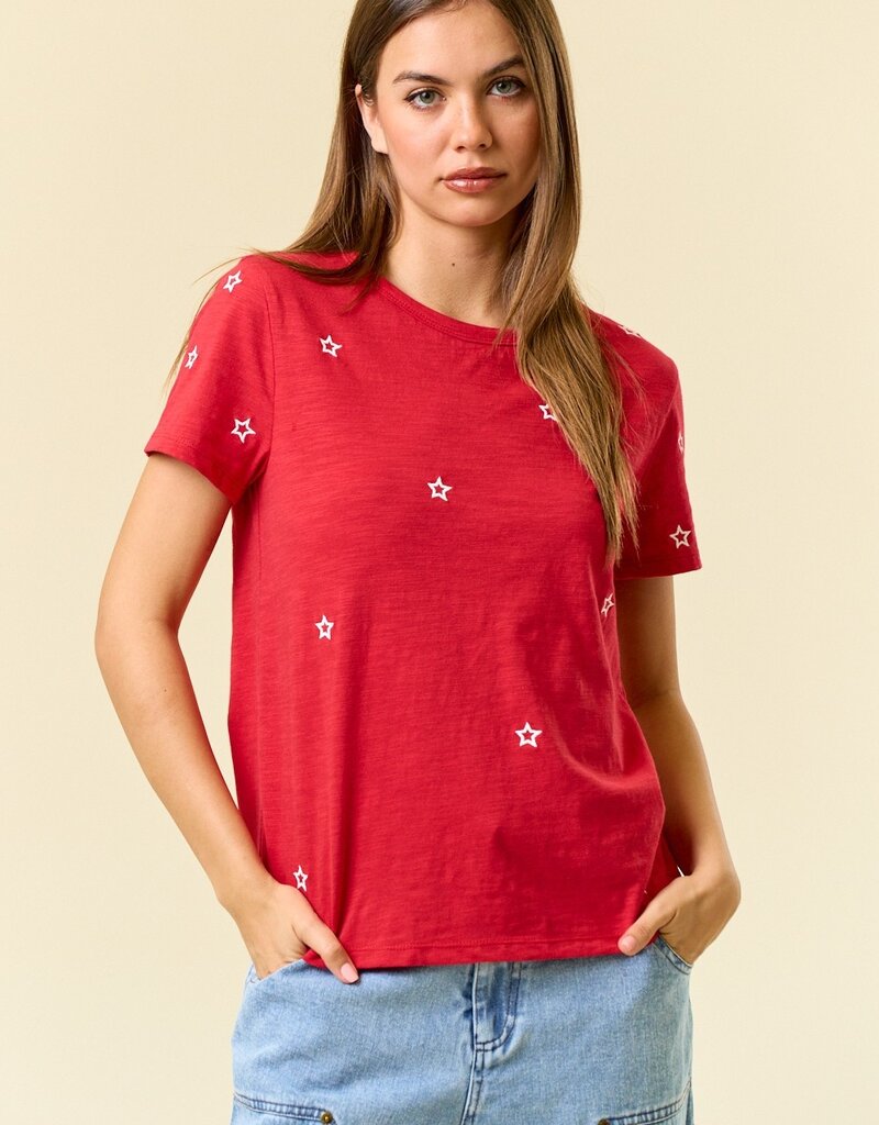 509 Broadway Star Embroidered Cotton Tee