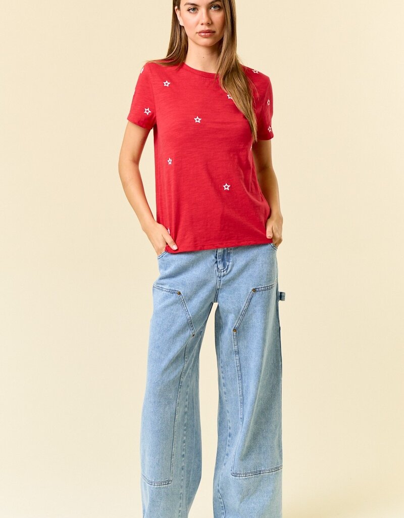 509 Broadway Star Embroidered Cotton Tee