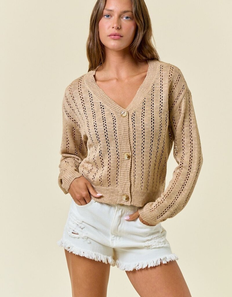509 Broadway Pointelle Knit Crop Cardi