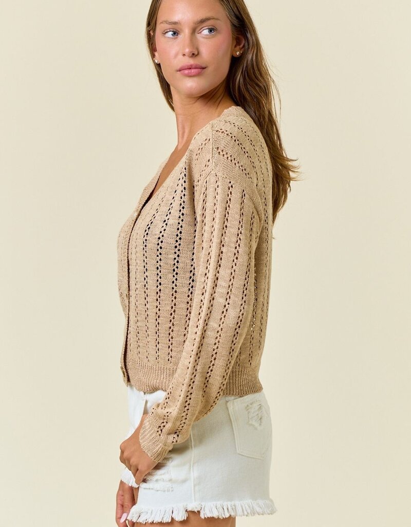 509 Broadway Pointelle Knit Crop Cardi