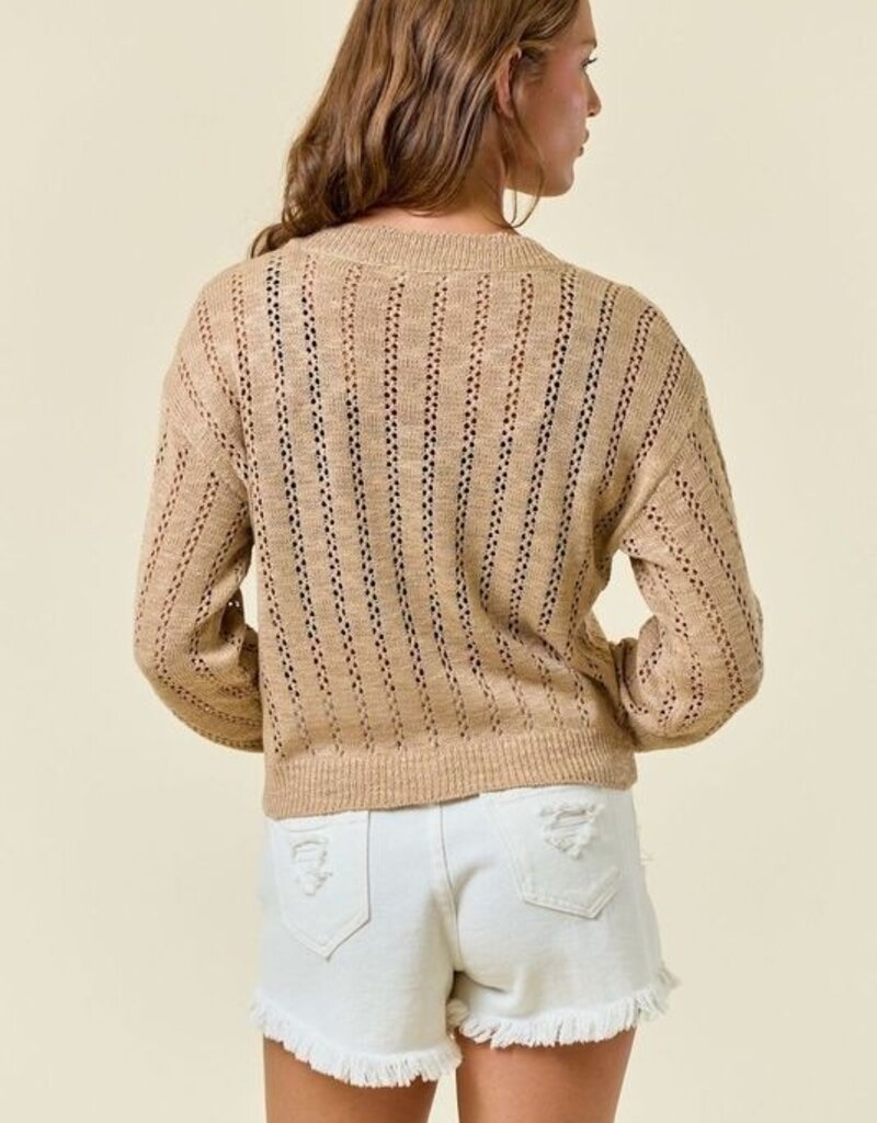 509 Broadway Pointelle Knit Crop Cardi