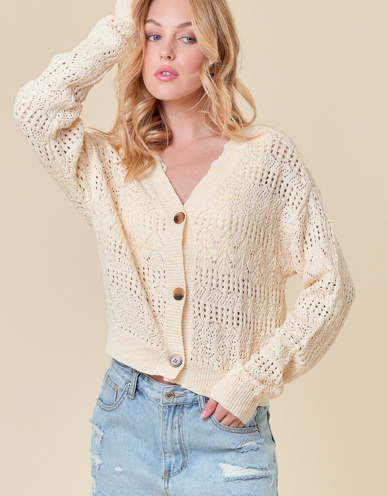 509 Broadway Pointelle Knit Crop Cardi