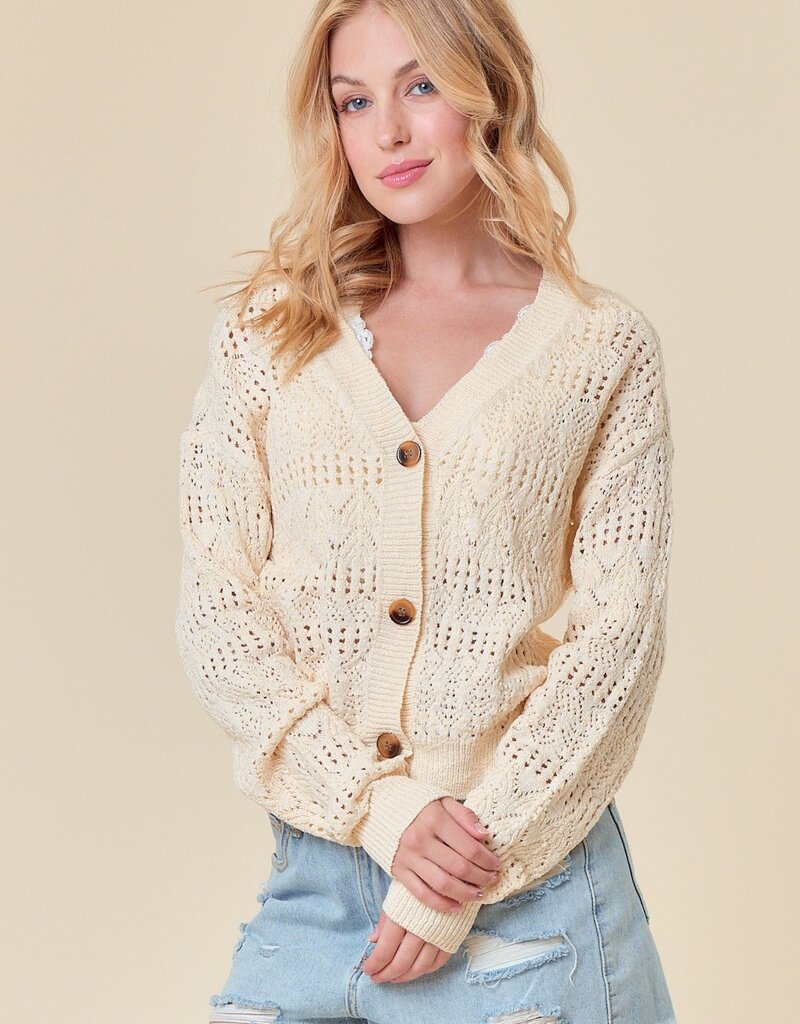 509 Broadway Pointelle Knit Crop Cardi