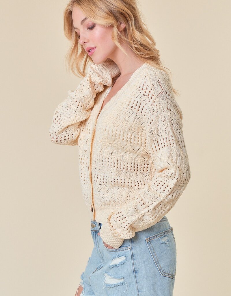 509 Broadway Pointelle Knit Crop Cardi
