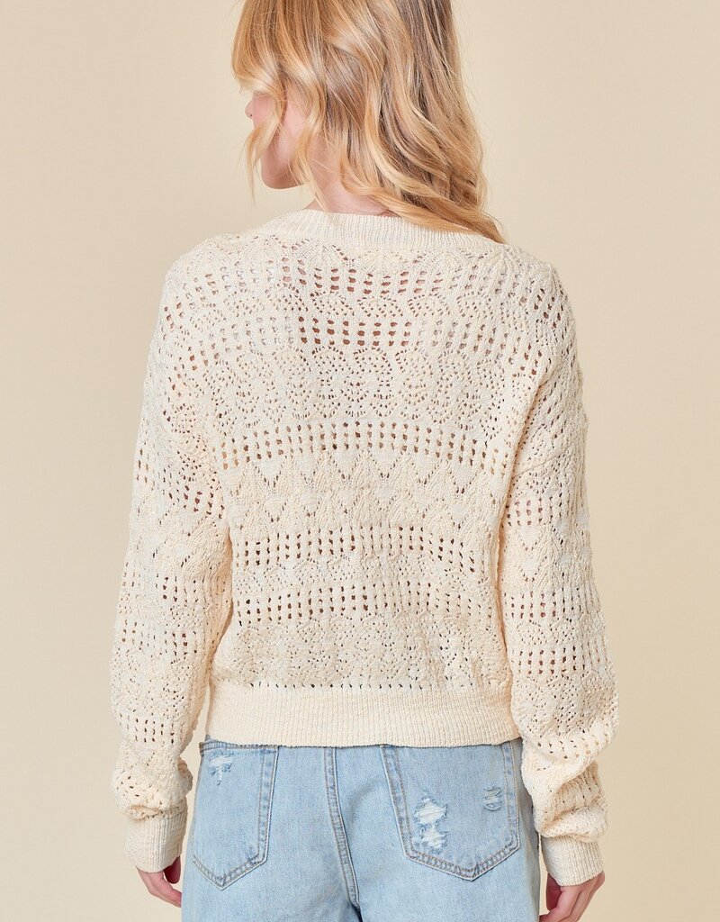 509 Broadway Pointelle Knit Crop Cardi
