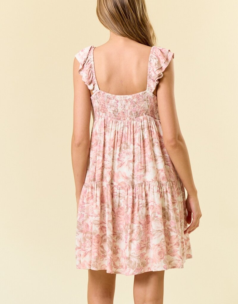509 Broadway Floral Sweetheart Neck Tiered Dress
