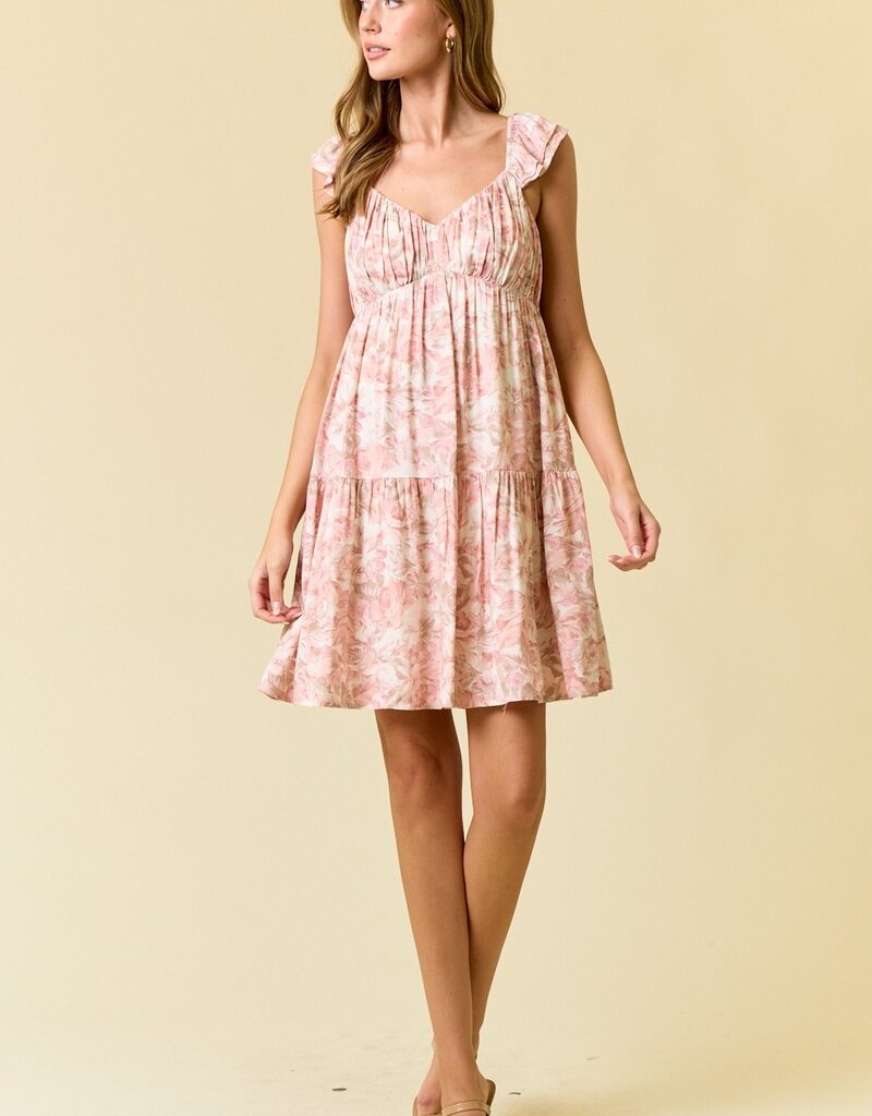509 Broadway Floral Sweetheart Neck Tiered Dress