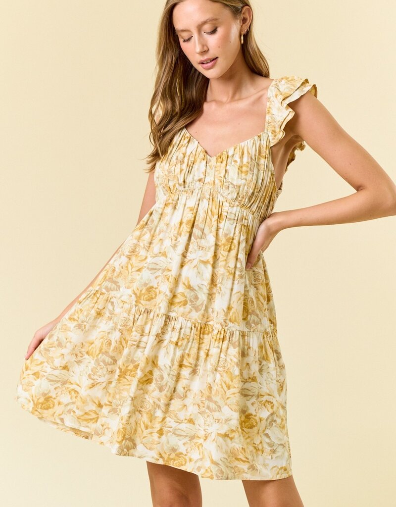 509 Broadway Floral Sweetheart Neck Tiered Dress