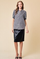 509 Broadway Puff Sleeve Button Down Denim Shirt
