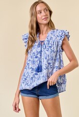509 Broadway Abstract Print Double Ruffle Blouse