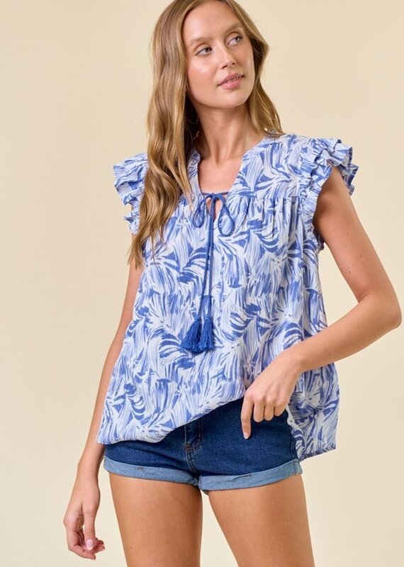 509 Broadway Abstract Print Double Ruffle Blouse