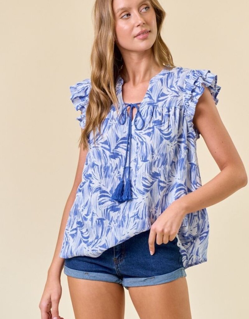 509 Broadway Abstract Print Double Ruffle Blouse