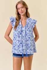 509 Broadway Abstract Print Double Ruffle Blouse