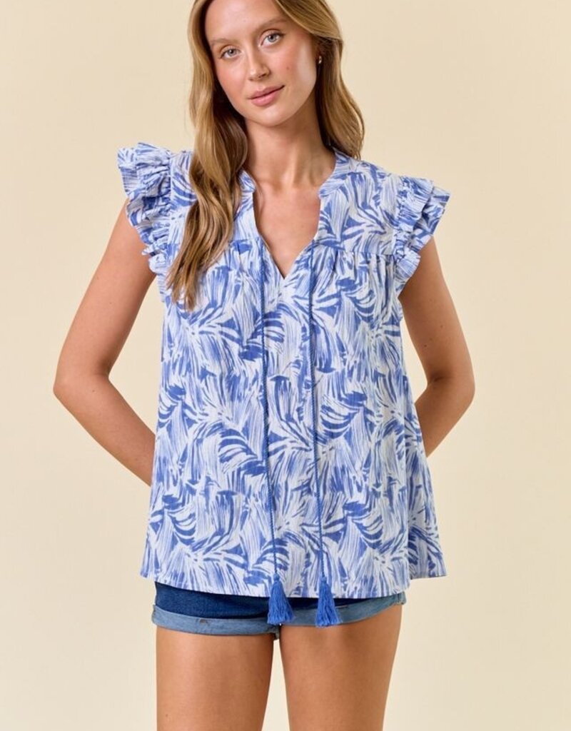 509 Broadway Abstract Print Double Ruffle Blouse