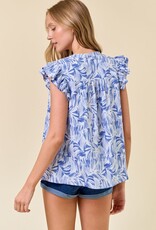 509 Broadway Abstract Print Double Ruffle Blouse