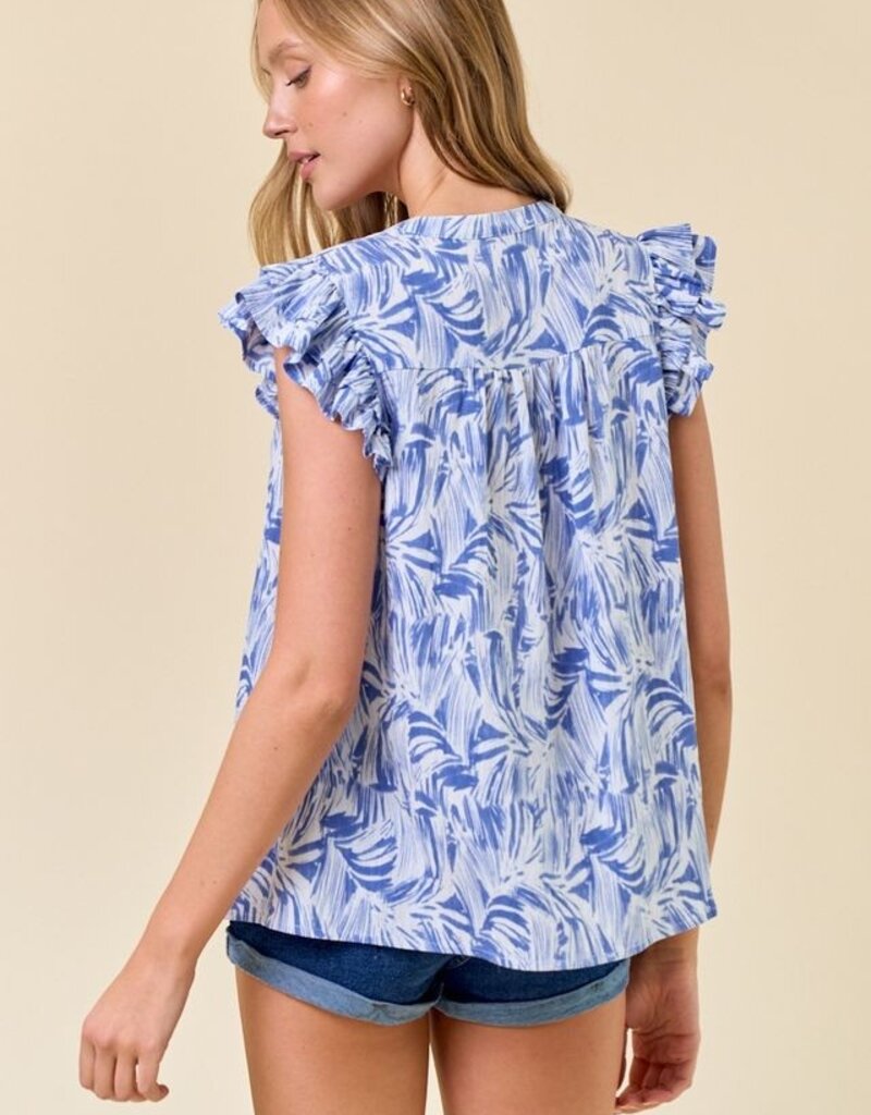 509 Broadway Abstract Print Double Ruffle Blouse