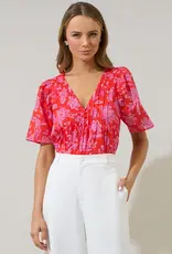 509 Broadway Aria Floral Jodie Pleated Top