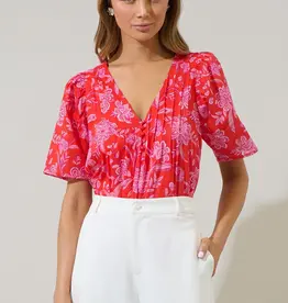 509 Broadway Aria Floral Jodie Pleated Top