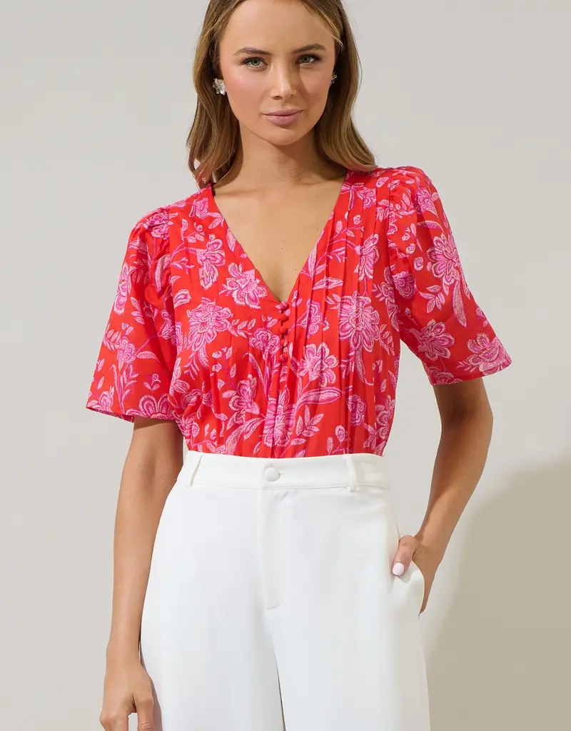 509 Broadway Aria Floral Jodie Pleated Top