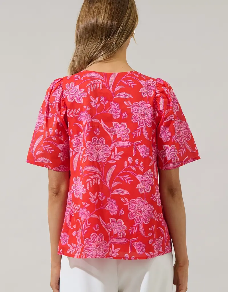 509 Broadway Aria Floral Jodie Pleated Top