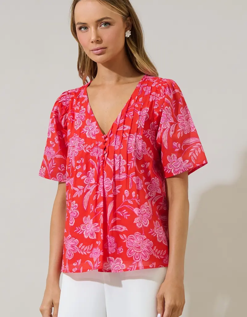 509 Broadway Aria Floral Jodie Pleated Top