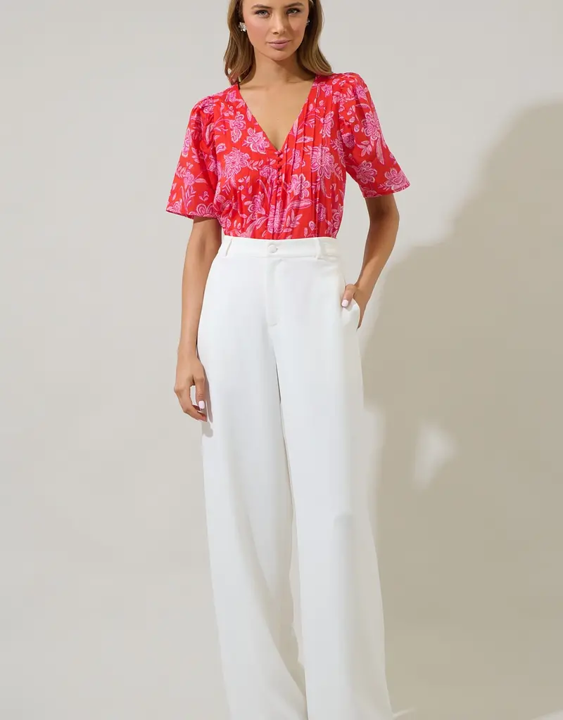 509 Broadway Aria Floral Jodie Pleated Top