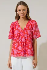 509 Broadway Aria Floral Jodie Pleated Top