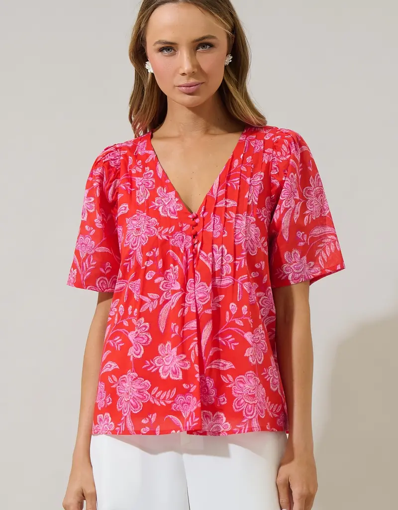 509 Broadway Aria Floral Jodie Pleated Top