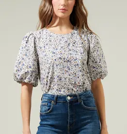 509 Broadway Heath Floral Balloon Sleeve Blouse