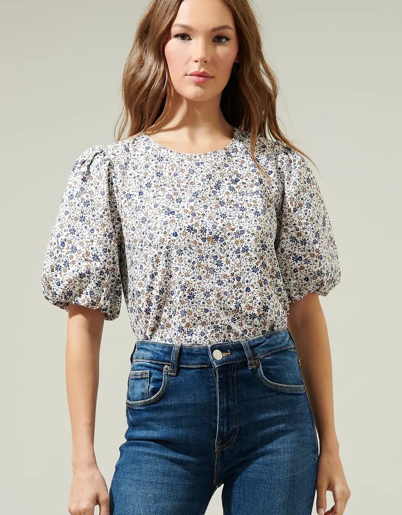 509 Broadway Heath Floral Balloon Sleeve Blouse
