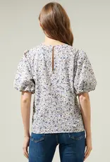 509 Broadway Heath Floral Balloon Sleeve Blouse