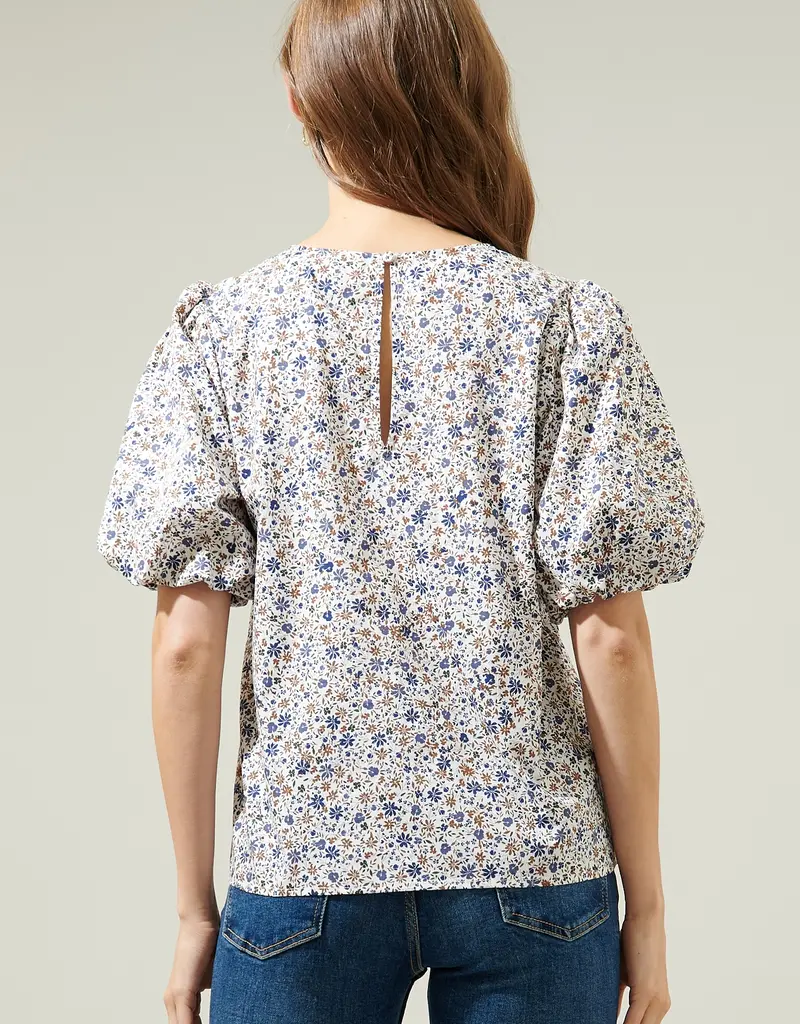 509 Broadway Heath Floral Balloon Sleeve Blouse