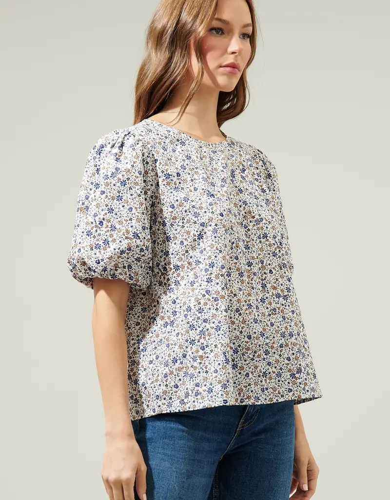 509 Broadway Heath Floral Balloon Sleeve Blouse