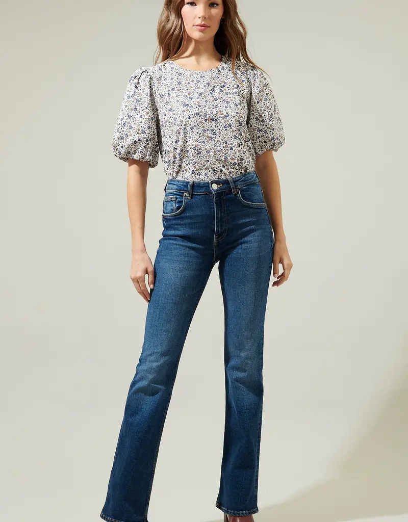 509 Broadway Heath Floral Balloon Sleeve Blouse