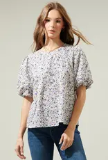 509 Broadway Heath Floral Balloon Sleeve Blouse