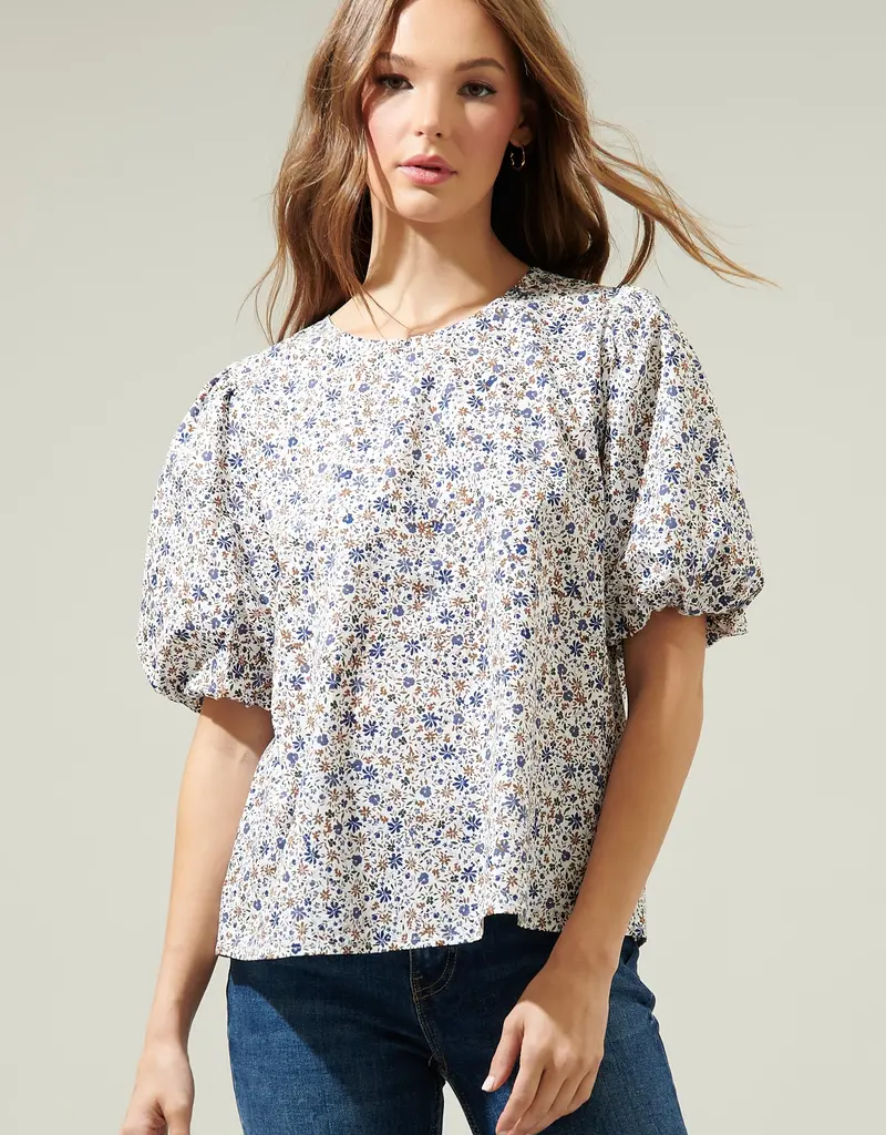 509 Broadway Heath Floral Balloon Sleeve Blouse