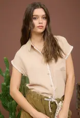 509 Broadway Contrast Stitch Trim Collared Top