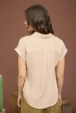 509 Broadway Contrast Stitch Trim Collared Top