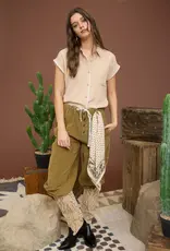 509 Broadway Contrast Stitch Trim Collared Top