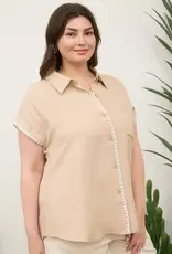 509 Broadway Contrast Stitch Trim Collared Top