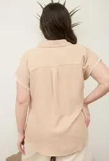 509 Broadway Contrast Stitch Trim Collared Top