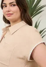 509 Broadway Contrast Stitch Trim Collared Top