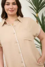 509 Broadway Contrast Stitch Trim Collared Top