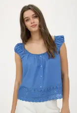 509 Broadway Eyelet Lace Trim SS Blouse