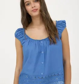 509 Broadway Eyelet Lace Trim SS Blouse