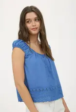 509 Broadway Eyelet Lace Trim SS Blouse